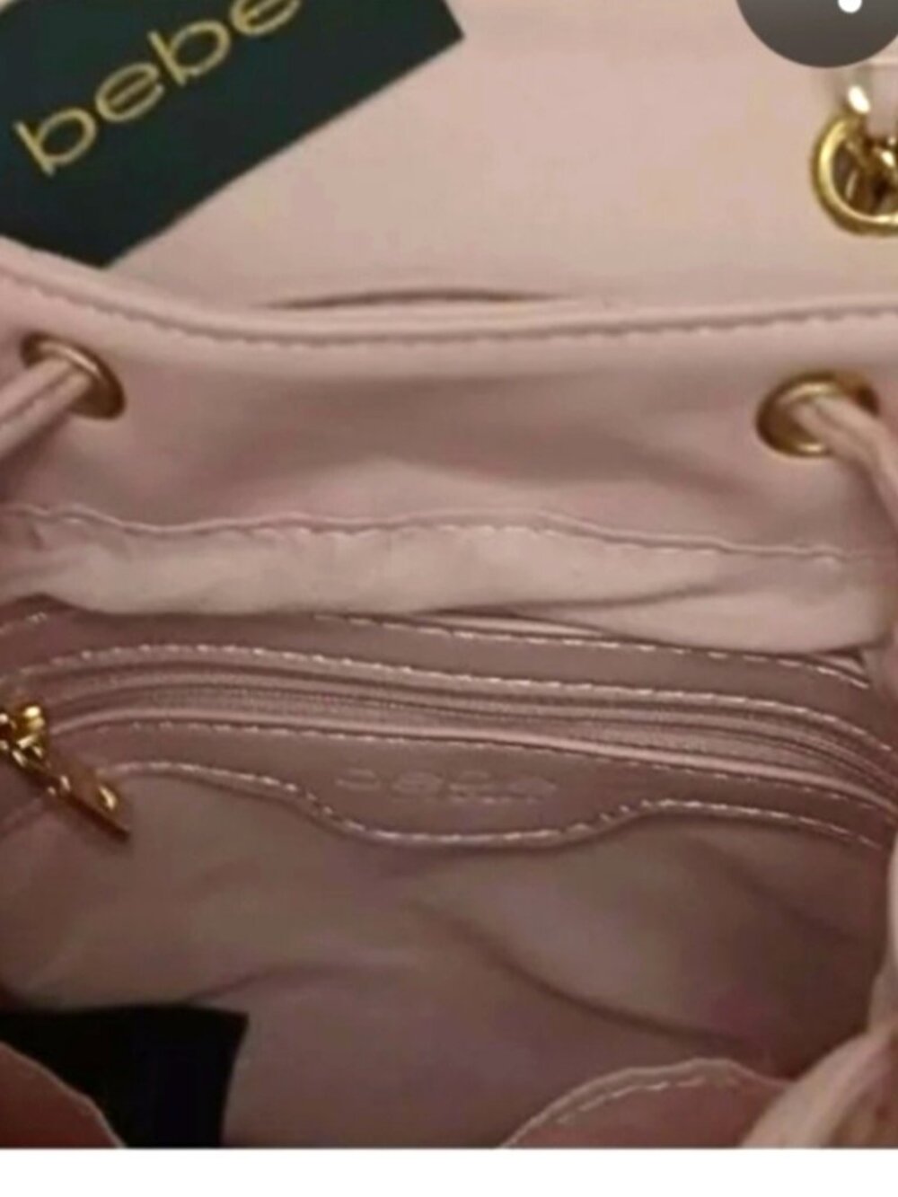 bebe Hera Blush Quilted Mini Backpack with Gold Chain - Picture 4 of 4